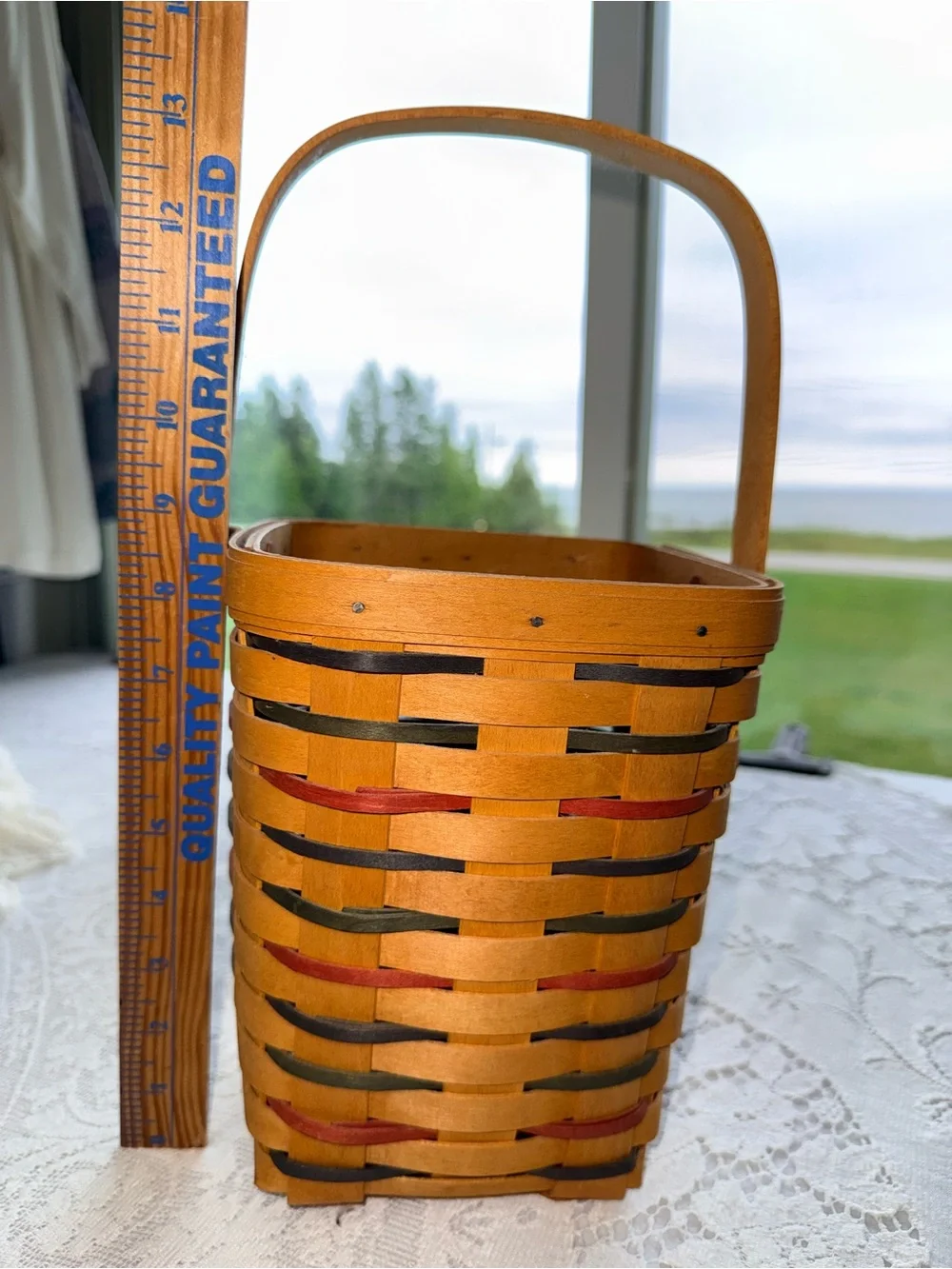 Vintage 1999 Longaberger Handwoven Pencil Basket USA Accent Weave Plastic Liner⁠